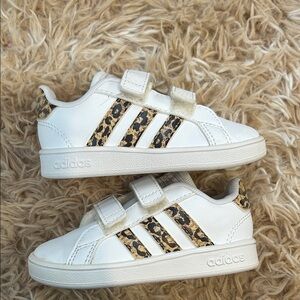 Adidas Kids White and Animal Print Sneakers